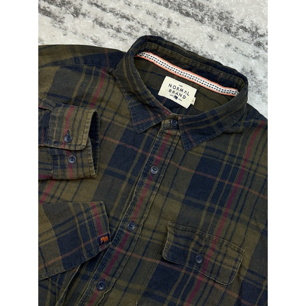 THE‎ NORMAL BRAND Mountain Regular Fit Flannel Shirt In Green Plaid Size Large